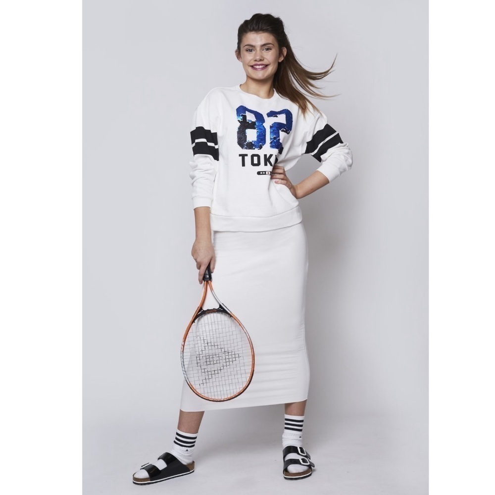 NEW White Midi Tube Bodycon Modest Skirt Size L